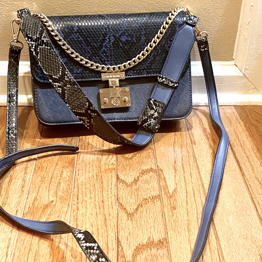 River island blue faux snakeskin multi strap purse.